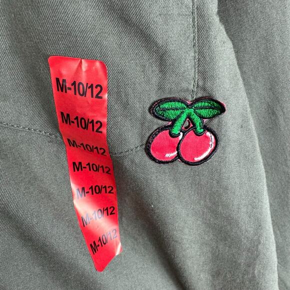 Tractr NWT Army Green Long Sleeve Snap Up Shirt Patches Cotton Girls Size 10 12 - Picture 5 of 9